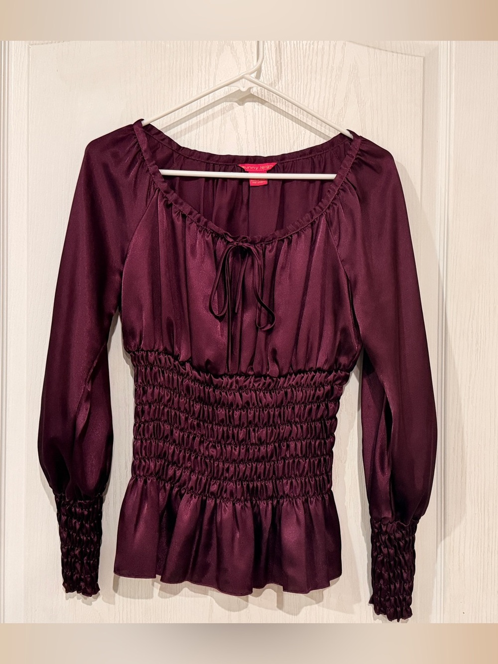 Sunny Leigh Deep Plum Long Sleeve Smocked-Waist Blouse